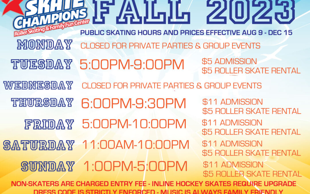 UPDATED WINTER 2024 SKATING Hours & Prices